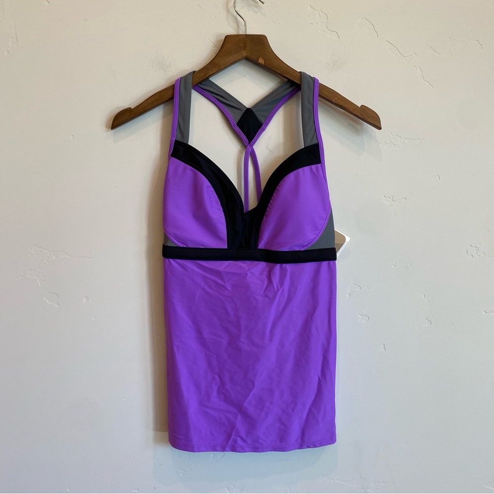 REEBOK Purple Open Tie Back Athletic Tankini Swim Top